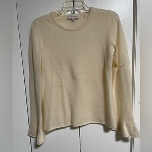 White + Warren Cream Crew Neck Cashmere Sweater w Bell Sleeve